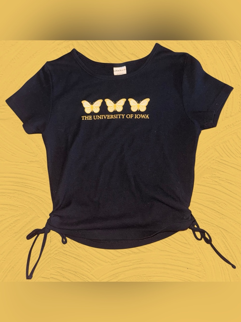 NCAA University of Iowa Hawkeyes Women’s XL Ribbed Ruched Top Butterflies